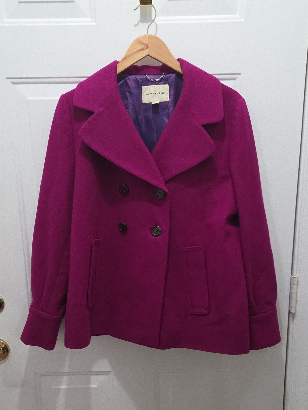 Vintage Banana Republic Double-Breasted Wool-Blend Peacoat Magenta XL